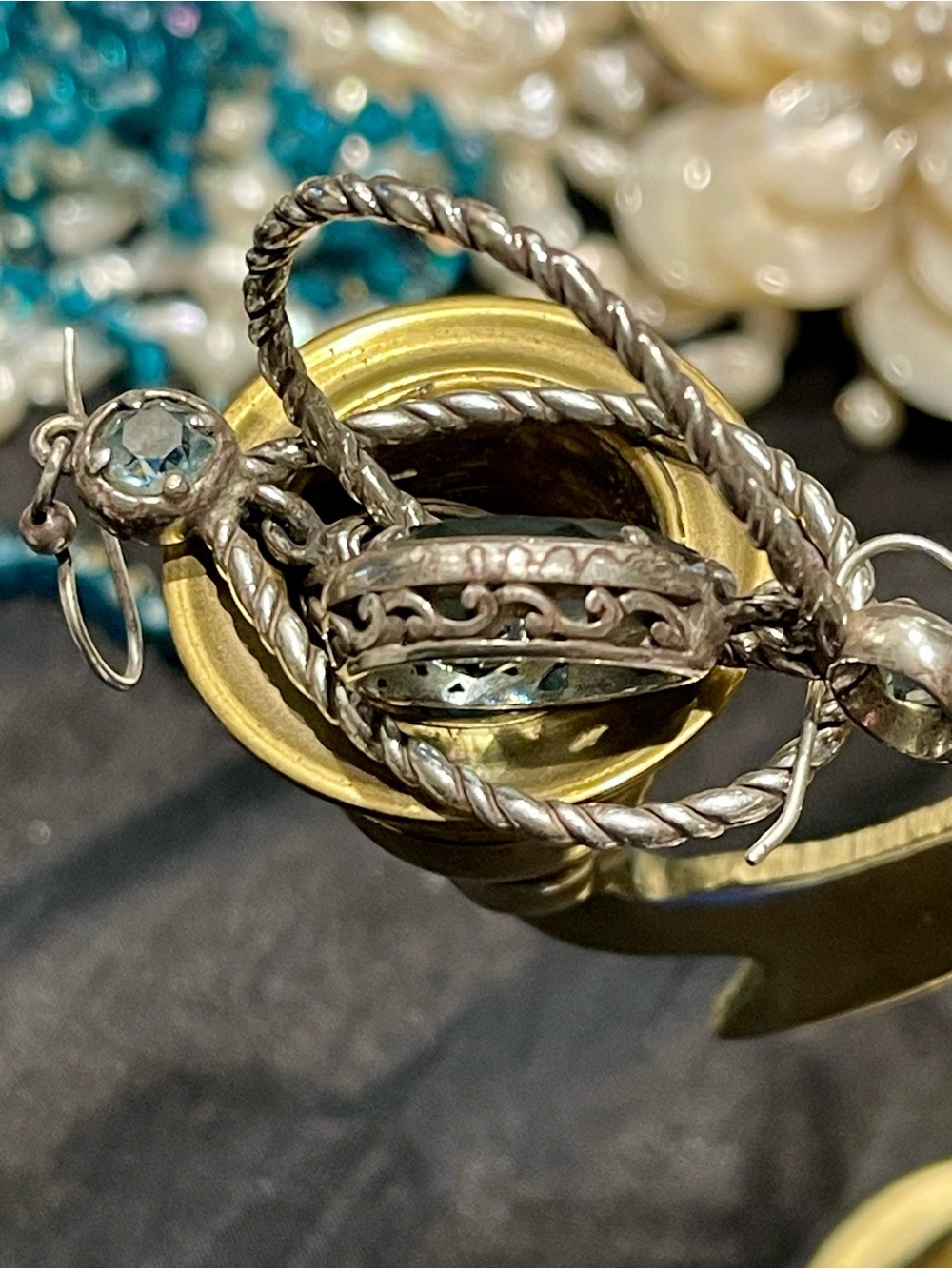 Brighton Swarovski Blue Crystal Teardrop Rope Hoop Earrings - Picture 4 of 5